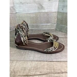 Tory Burch Snakeskin Print Leather Gold Hardware Gladiator Sandals 6.5M 12158643